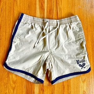 Polo Ralph Lauren Khaki Shorts Tennis Raquet Logo 6 Inch Classic Fit Men Size S
